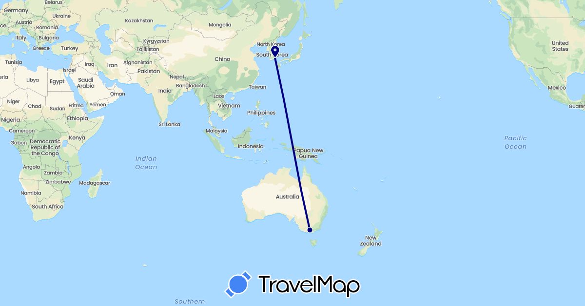 TravelMap itinerary: driving in Australia, South Korea (Asia, Oceania)